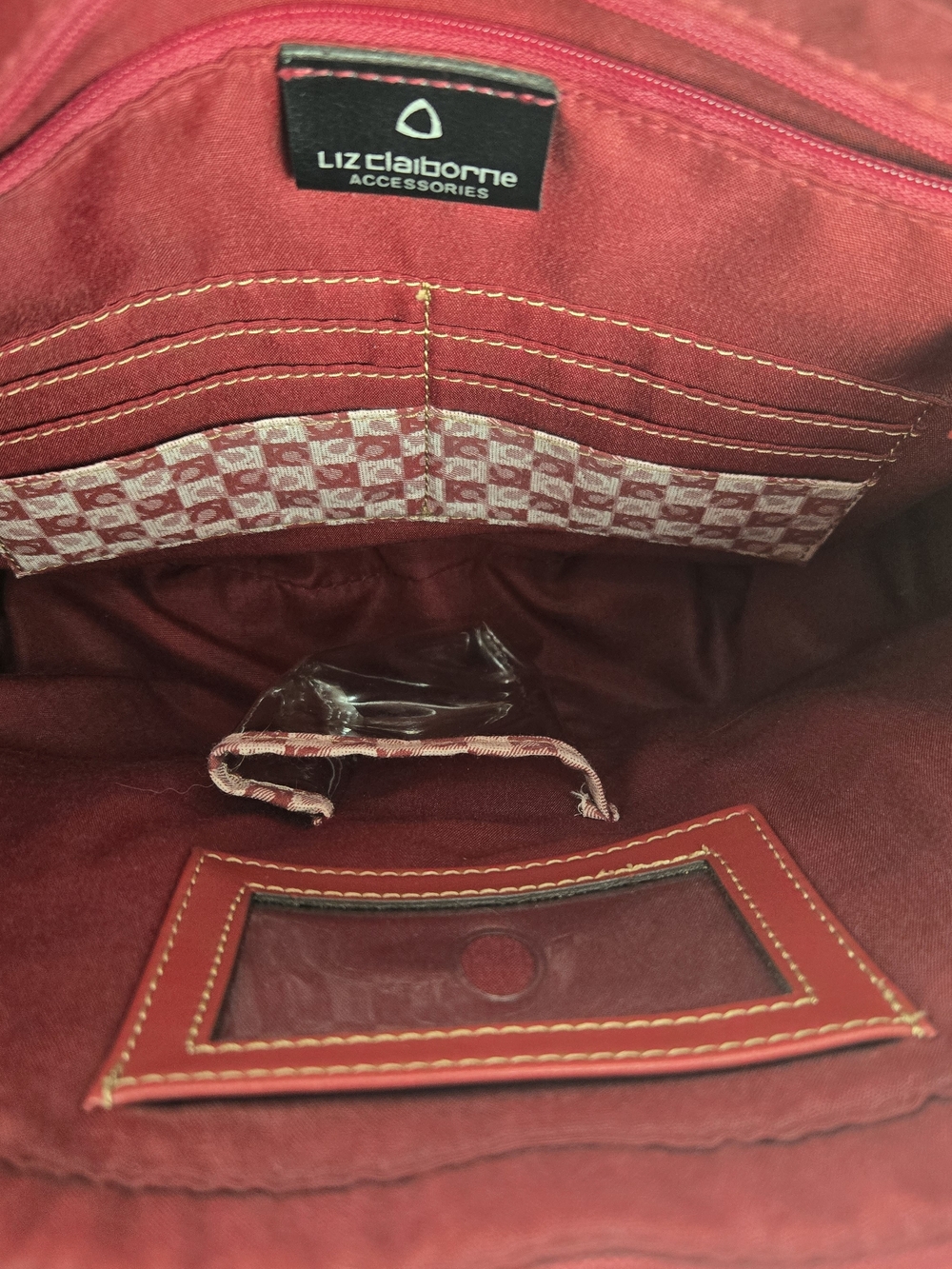 Vintage Liz Claiborne Red Handbag Accessories Shoulder Purse Umbrella W Dry Slot - Picture 14 of 16